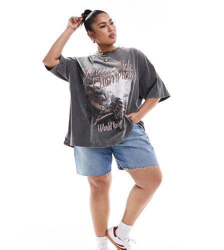 ASOS DESIGN Curve - T-shirt oversize avec imprimé graphique rock - Anthracite délavé - Asos Curve - Modalova