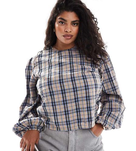 ASOS DESIGN Curve - Top à carreaux froncé sur les côtés avec manches volumineuses - Asos Curve - Modalova