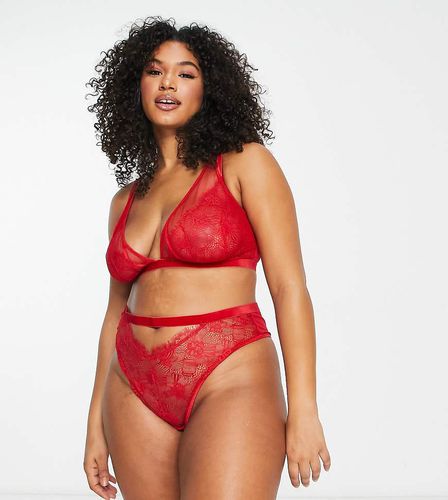 ASOS DESIGN Curve - Viv - Soutien-gorge triangle en dentelle et tulle avec bordures en velours - Asos Curve - Modalova