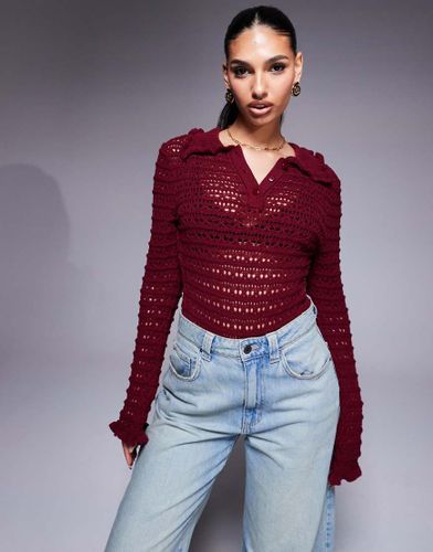 Body en maille avec point de feston et volants - Bordeaux - Asos Design - Modalova