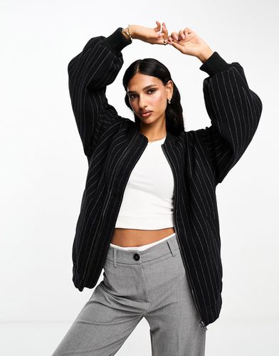 Bomber en tissu brossé à fines rayures - Noir - Asos Design - Modalova