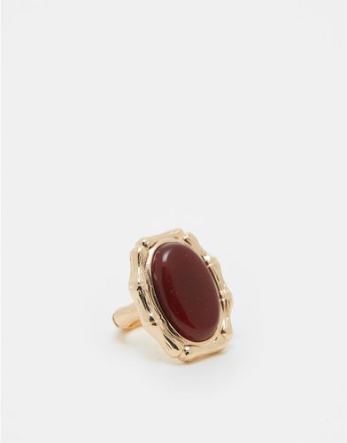 Bague à motif bambou sertie d'une pierre semi-précieuse véritable - Asos Design - Modalova