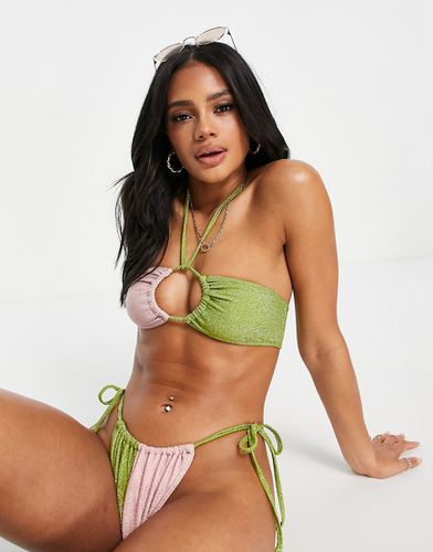 Bas de bikini à nouer sur les côtés - Rose et vert à paillettes - Asos Design - Modalova