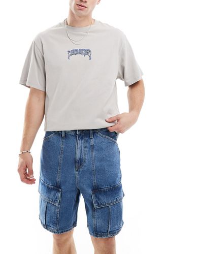 Bermuda standard en jean à empiècements - moyen délavé - Asos Design - Modalova