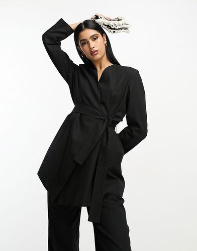 Blazer de costume en lin coupe croisée - Noir - Asos Design - Modalova