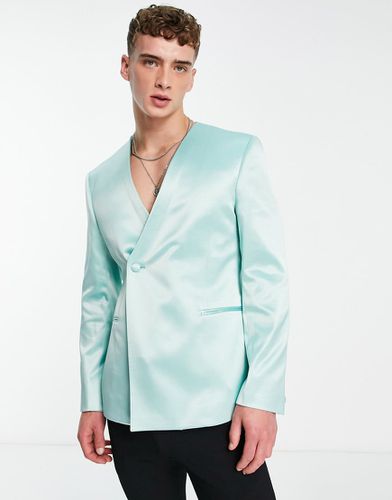 Blazer slim croisé sans col en satin - menthe - Asos Design - Modalova