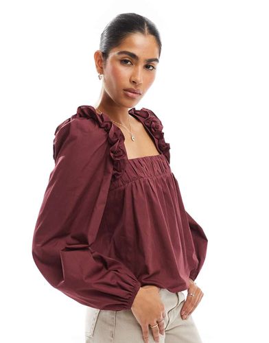 Blouse trapèze en popeline à épaules volantées - Bordeaux - Asos Design - Modalova