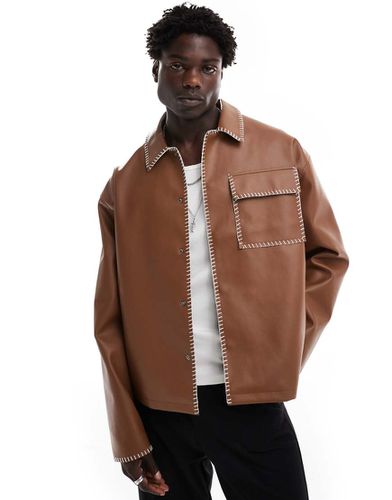 Blouson Harrington oversize à coutures contrastantes en similicuir - Asos Design - Modalova