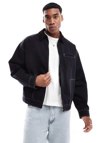 Blouson Harrington oversize coupe carrée avec coutures contrastantes et col en velours côtelé - Asos Design - Modalova