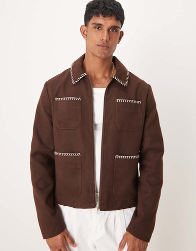 Blouson Harrington en aspect laine avec points de feston - Asos Design - Modalova