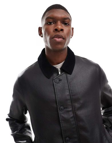 Blouson Harrington en imitation cuir avec col en velours côtelé - Asos Design - Modalova