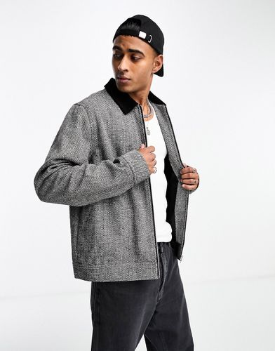 Blouson Harrington en imitation laine texturée avec col en velours côtelé - Gris - Asos Design - Modalova