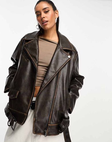 Blouson style motard en similicuir - Marron délavé - Asos Design - Modalova