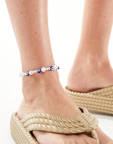 Bracelet de cheville avec perle fantaisie et perle ail bleu - Asos Design - Modalova