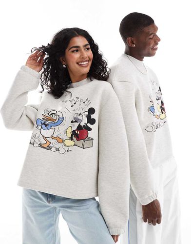 Disney - Sweat unisexe oversize coupe carrée avec imprimé Mickey Mouse et Donald Duck - Gris chiné - Asos Design - Modalova