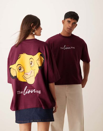 Disney - T-shirt unisexe coupe carrée oversize avec imprimés Simba Le Roi Lion - Bordeaux - Asos Design - Modalova