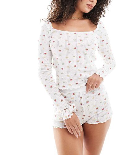 Ensemble de pyjama en maille pointelle avec short, top manches longues et chouchou à petites fleurs - Asos Design - Modalova