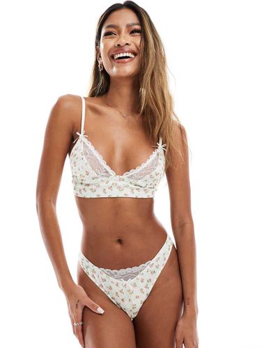 Ensemble string et brassière côtelés à finitions dentelle - Rose/ - Asos Design - Modalova