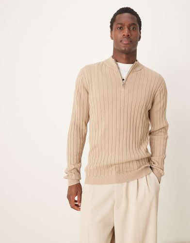 Essential - Pull moulant en maille ctele  col zipp - Taupe - Asos Design - Modalova