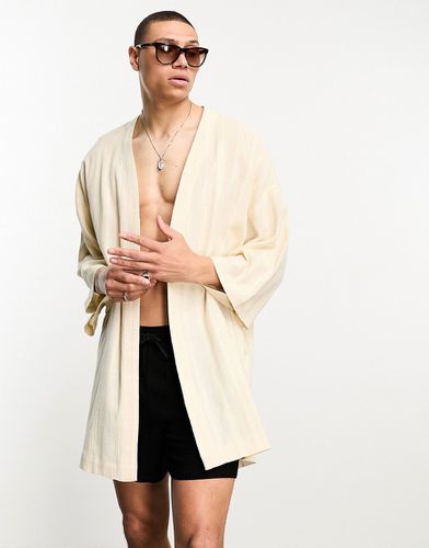 Kimono aspect lin texturé - Grège - Asos Design - Modalova