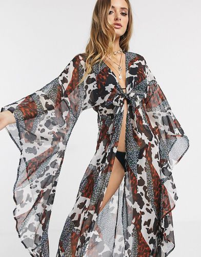 Kimono de plage long et glamour à manches exagérées et imprimé animal floral - Asos Design - Modalova