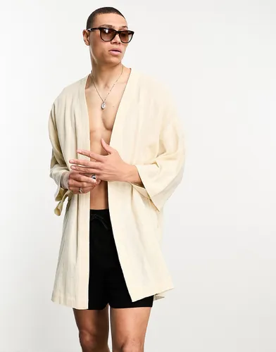 Kimono texturé en lin mélangé - Neutre - Asos Design - Modalova