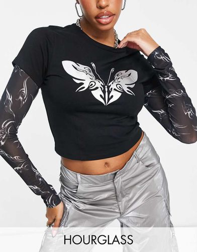 Hourglass - T-shirt crop top à imprimé métaverse avec manches en tulle - Asos Design - Modalova