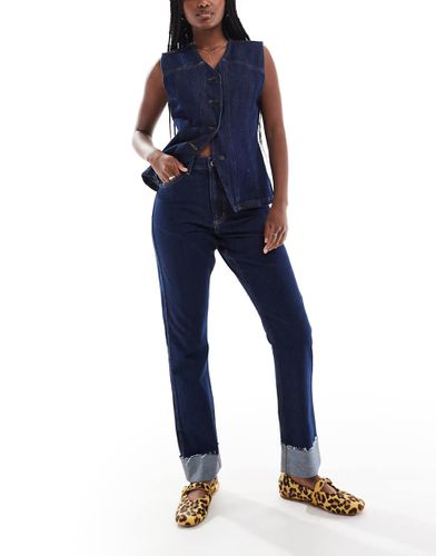 Jean droit à taille mi-haute avec ourlets retroussés - Bleu brut délavé - Asos Design - Modalova