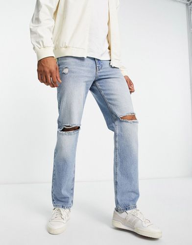 Jean droit ample déchiré aux genoux - Délavage moyen teinté - Asos Design - Modalova