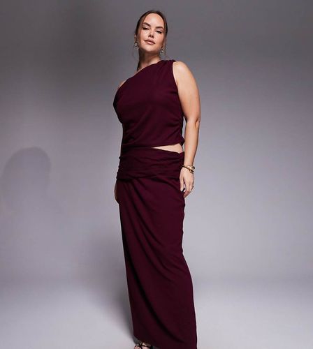 ASOS DESIGN - Jupe droite longue d'ensemble en maille ctele texture - Bordeaux - Asos Curve - Modalova