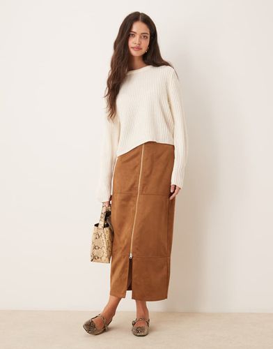 Jupe longue en suédine à fermeture éclair - Marron - Asos Design - Modalova