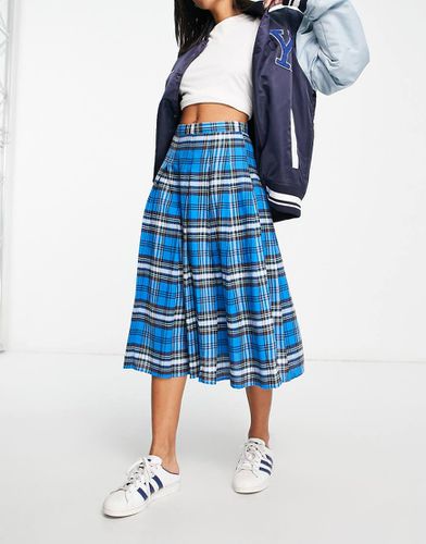 Jupe plissée mi-longue style kilt à carreaux - Bleu - Asos Design - Modalova