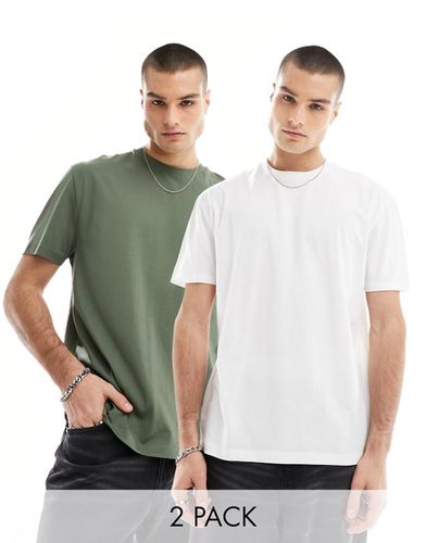 Lot de 2 t-shirts décontractés - Blanc et kaki - Asos Design - Modalova