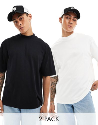 Lot de 2 t-shirts oversize à col montant - Noir et blanc - Asos Design - Modalova
