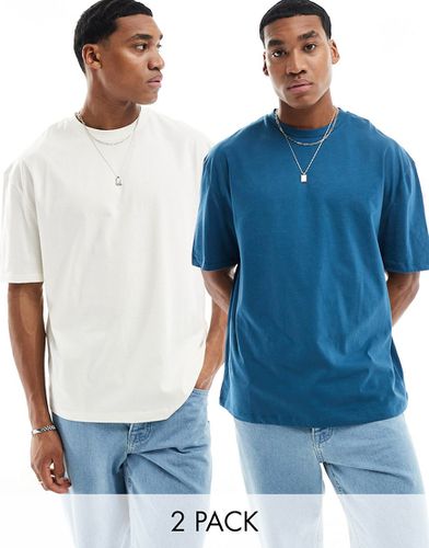 Lot de 2 t-shirts oversize - Bleu et écru - Asos Design - Modalova