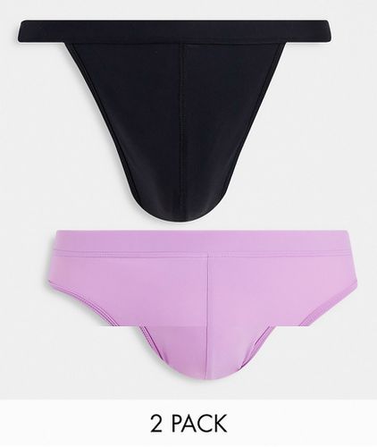 Lot de 2 avec slip et string de bain - Violet et noir - Asos Design - Modalova