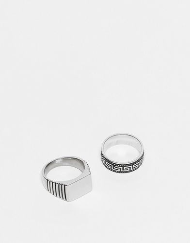 Lot de 2 bagues en acier inoxydable imperméable avec anneau fin à motif vague grecque - Asos Design - Modalova