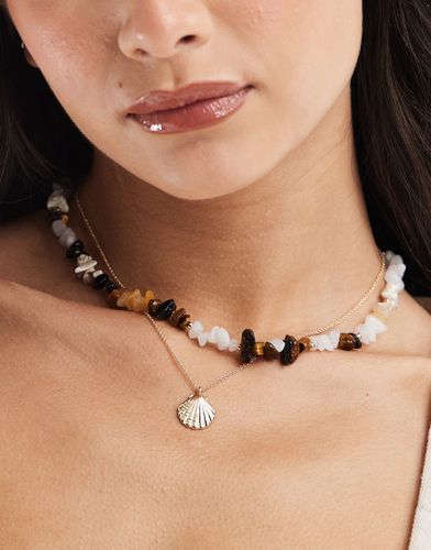 Lot de 2 colliers avec pierres semi-précieuses et pendentif coquillage - Asos Design - Modalova