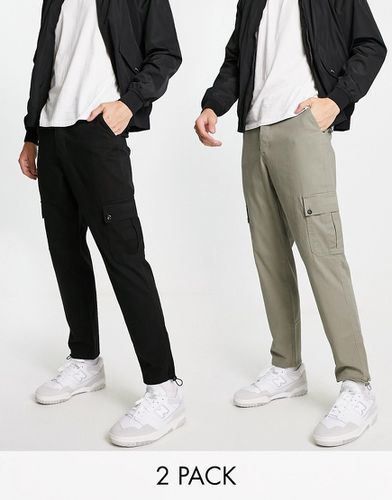 Lot de 2 pantalons cargo fuselés - Noir et kaki - Économie - Asos Design - Modalova