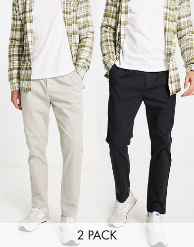 Lot de 2 pantalons chino à plis - Gris clair et noir - Asos Design - Modalova
