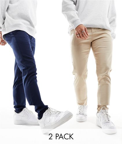 Lot de 2 pantalons chino ajustés - Bleu marine/taupe - Asos Design - Modalova