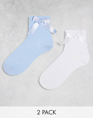 Lot de 2 paires de chaussettes à détail naud - Blanc/bleu - Asos Design - Modalova
