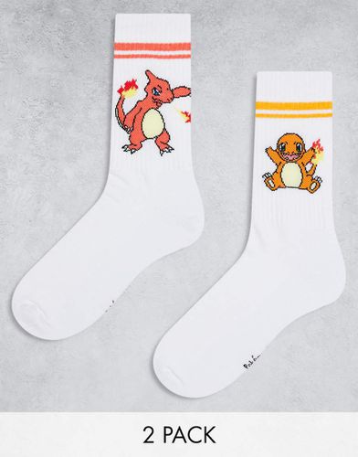 Lot de 2 paires de chaussettes à imprimé Pokémon Salamèche - Blanc - Asos Design - Modalova