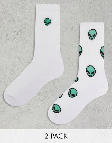 Lot de 2 paires de chaussettes de sport à motif alien - Asos Design - Modalova