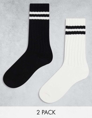 Lot de 2 paires de chaussettes rayées souples - Noir et blanc - Asos Design - Modalova