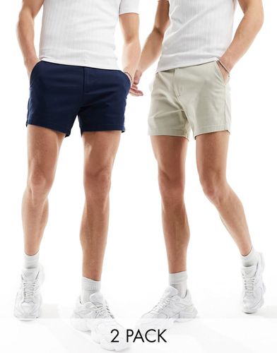 Lot de 2 shorts chino ajustés - Bleu marine et taupe - Économie - Asos Design - Modalova