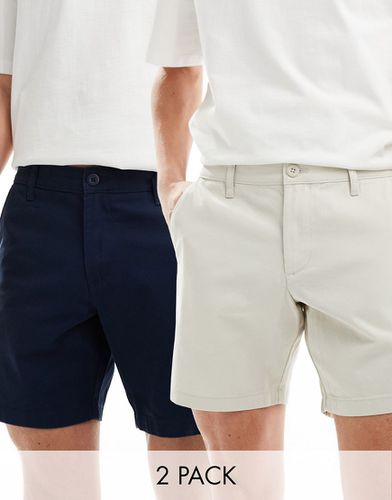 Lot de 2 shorts chino ajustés en tissu stretch - Taupe/bleu marine - Asos Design - Modalova