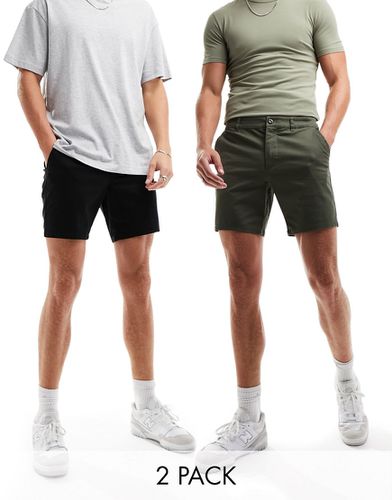 Lot de 2 shorts chino mi-longs slim - Kaki foncé et noir - Asos Design - Modalova