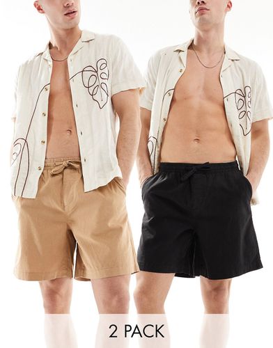 Lot de 2 shorts amples mi-longs en lin à taille élastique - Noir/marron - Asos Design - Modalova