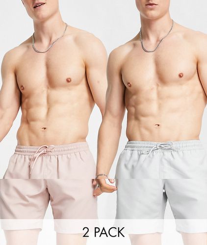 Lot de 2 shorts de bain mi-longs - Rose/gris clair (Économie) - Asos Design - Modalova